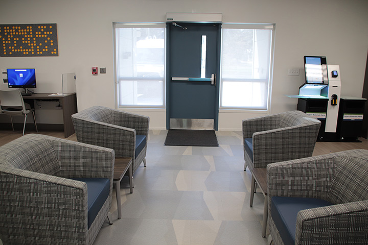 Lobby area with four reading chairs